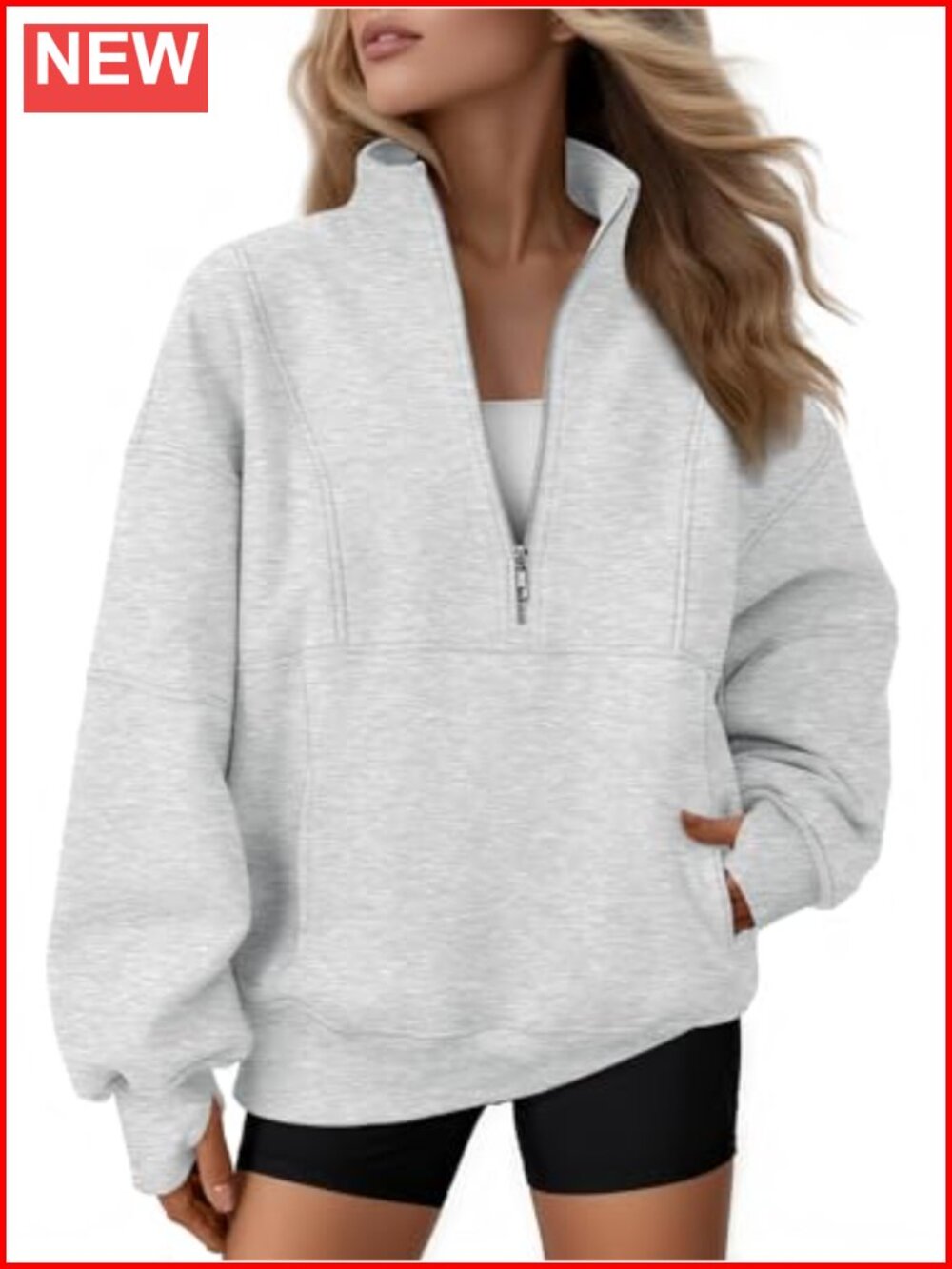 Oversized Quarter Zip Fleece Sweatshirt Mock Neck Pullover with Thumbholes